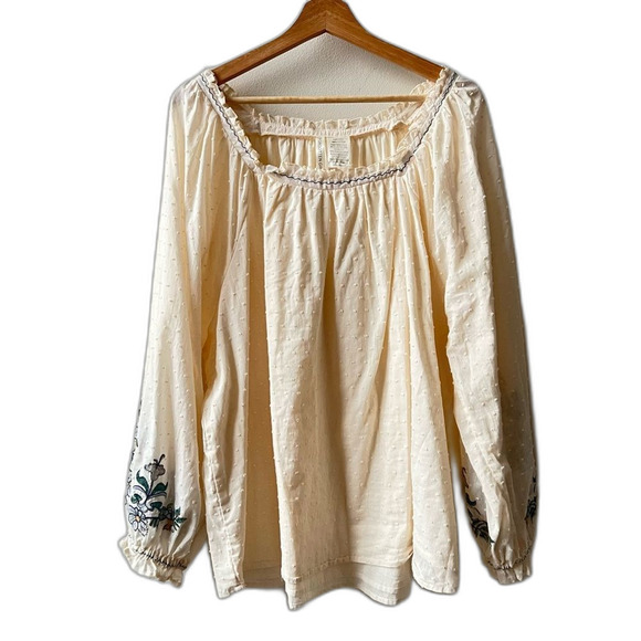 Forgotten Grace Womens Peasant Boho Floral Embroidered Sleeve Relaxed Size XXL - Picture 2 of 6